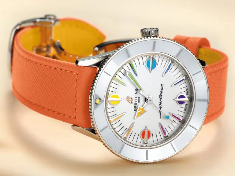  Shop Authentic Breitling Superocean Heritage '57 Pastel Paradise White Dial Orange Leather Watch for Women - A10340A11A1X1 - Luxxuri