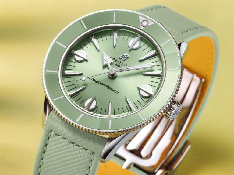  Shop Authentic Breitling Superocean Heritage '57 Pastel Paradise Green Dial Green Leather Strap Watch for Women - A10340361L1X1 - Luxxuri