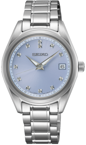 Seiko Diamond Blue Dial Silver Steel Strap Watch for Women - SUR581P1