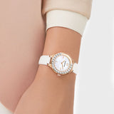  Shop Authentic Swarovski Lovely Crystals Mother of Pearl Dial White Leather Strap Watch for Women - 5242904 - Luxxuri
