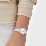 Shop Authentic Swarovski Lovely Crystals Silver Dial Pink Leather Strap Watch for Women - 5261493 - Luxxuri