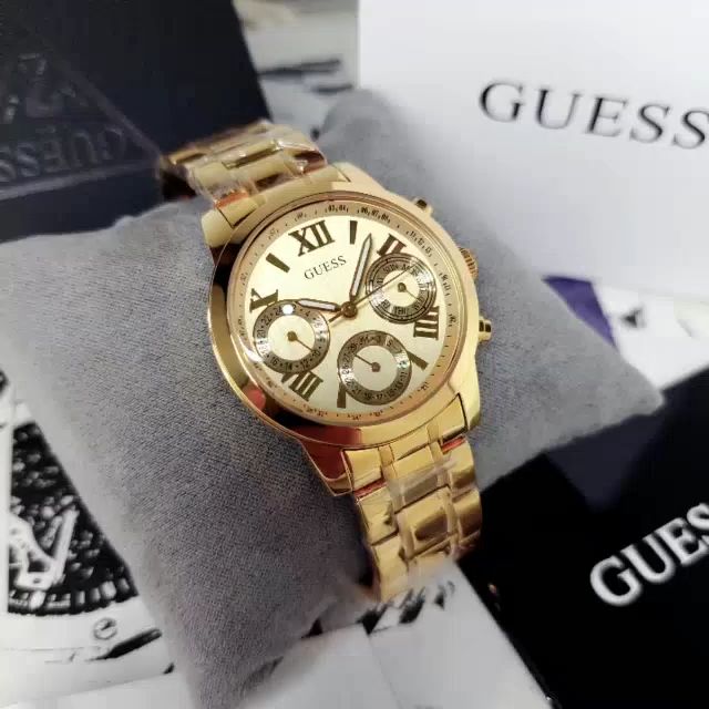  Shop Authentic Guess Mini Sunrise Quartz Gold Dial Gold Steel Strap Watch For Women - W0448L2 - Luxxuri