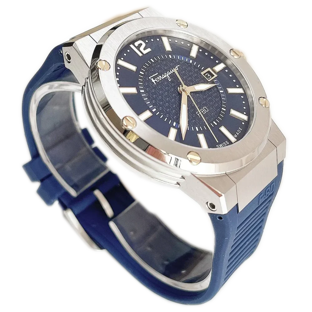  Shop Authentic Salvatore Ferragamo F-80 Blue Dial Blue Rubber Strap Watch For Men - SFHY01022 - Luxxuri
