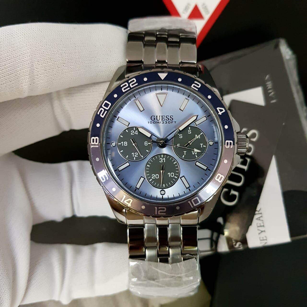  Shop Authentic Guess Odyssey Quartz Blue Dial Gunmetal Steel Strap Watch For Men - W1107G5 - Luxxuri