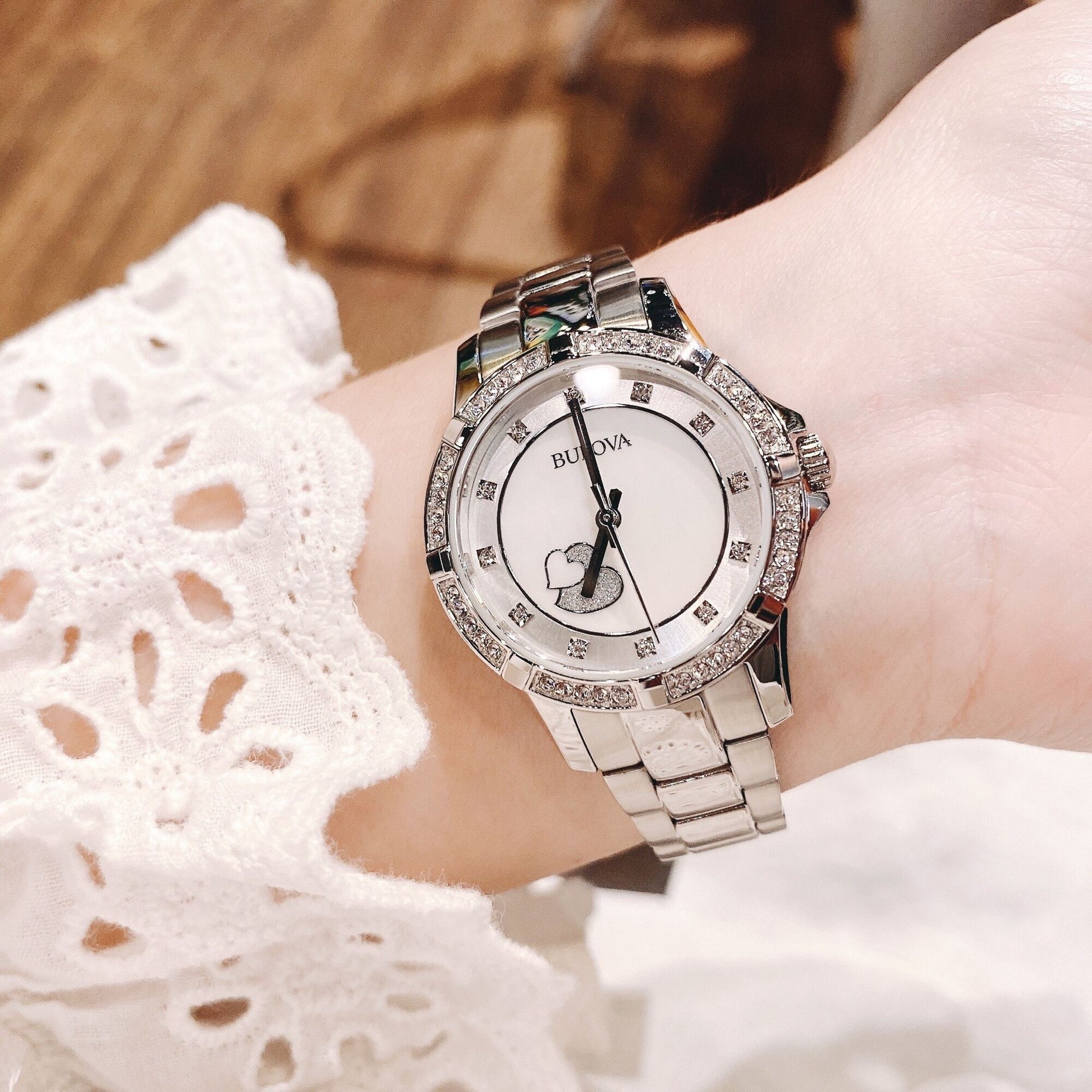  Shop Authentic Bulova Crystal Silver Dial Silver Steel Strap Watch for Women - 96L226 - Luxxuri