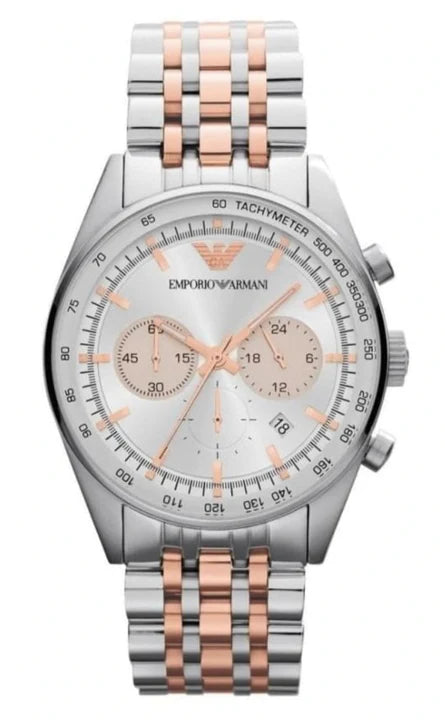  Shop Authentic Emporio Armani Sportivo Chronograph Silver Dial Two Tone Steel Strap Watch For Men - AR5999 - Luxxuri
