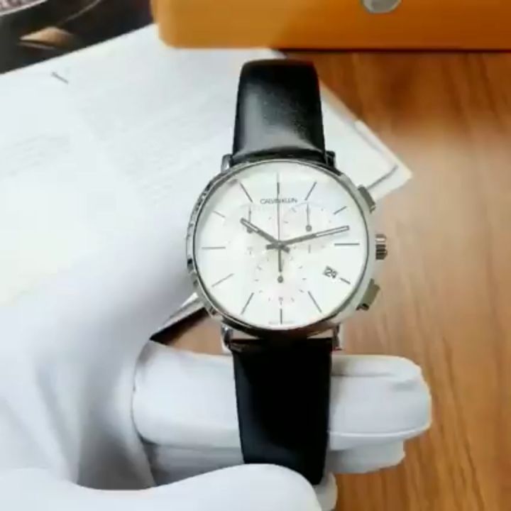  Shop Authentic Calvin Klein Posh Silver Dial Black Leather Strap Watch for Men - K8Q371C6 - Luxxuri