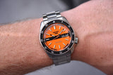  Shop Authentic Seiko 5 Sports Double Hurricane Retro Orange Dial Silver Steel Strap Watch For Men - SRPK11K1 - Luxxuri