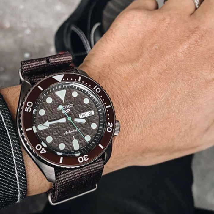  Shop Authentic Seiko 5 Sport Automatic Brown Dial Brown Nylon Strap Watch For Men - SRPD85K1 - Luxxuri