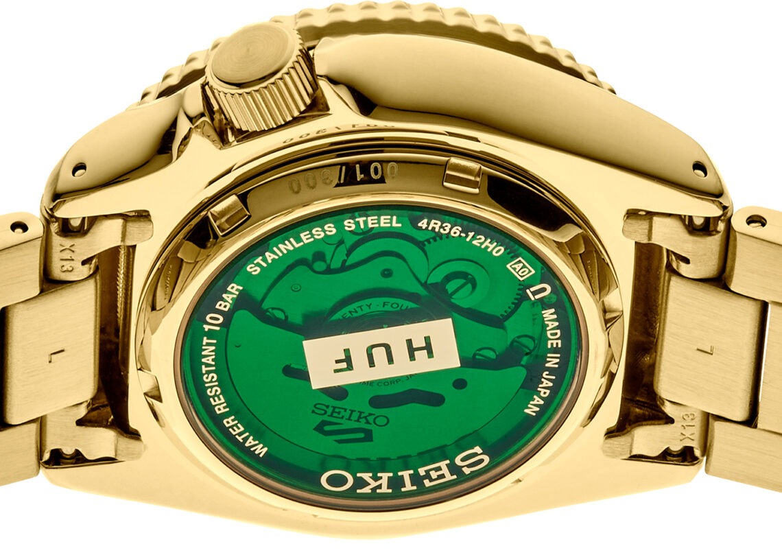  Shop Authentic Seiko 5 Sports HUF Limited Edition Green Dial Gold Steel Strap Watch For Men - SRPJ20 - Luxxuri
