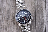 Seiko 5 Sports Automatic GMT Black Dial Silver Steel Strap Watch For Men - SSK001K1