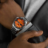  Shop Authentic Seiko 5 Sports Double Hurricane Retro Orange Dial Silver Steel Strap Watch For Men - SRPK11K1 - Luxxuri