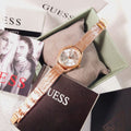  Shop Authentic Guess Whisper Silver Dial Rose Gold Mesh Bracelet Watch for Women - W1084L3 - Luxxuri