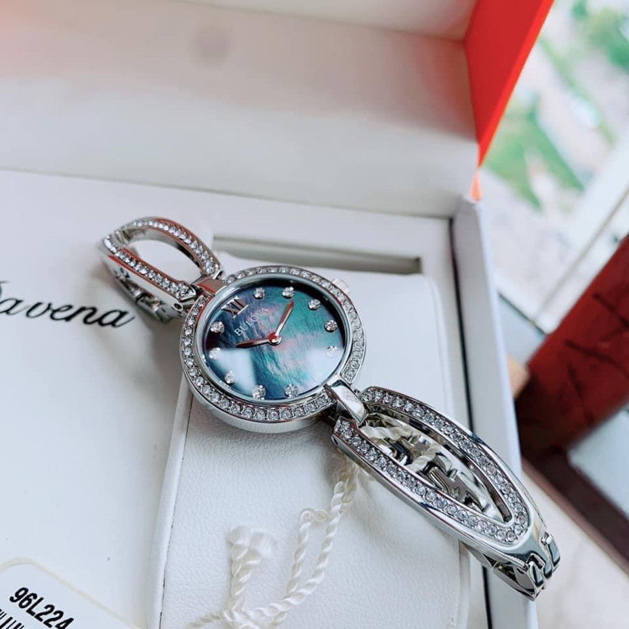  Shop Authentic Bulova Crystal Black Mother of Pearl Dial Silver Steel Strap Watch for Women - 96L224 - Luxxuri