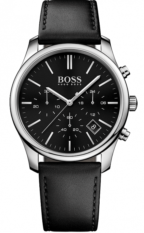  Shop Authentic Hugo Boss Time One Chronograph Black Dial Black Leather Strap Watch for Men - 1513430 - Luxxuri