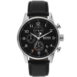  Shop Authentic Hugo Boss Navigator Black Dial Black Leather Strap Watch for Men - 1513678 - Luxxuri