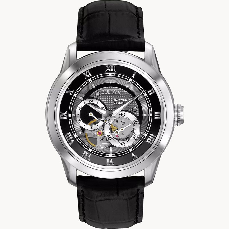  Shop Authentic Bulova BVA Classic Automatic Silver Dial Black Leather Strap Watch for Men - 96A135 - Luxxuri