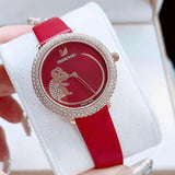  Shop Authentic Swarovski Crystal Frost Red Dial Red Leather Strap Watch for Women - 5519226 - Luxxuri