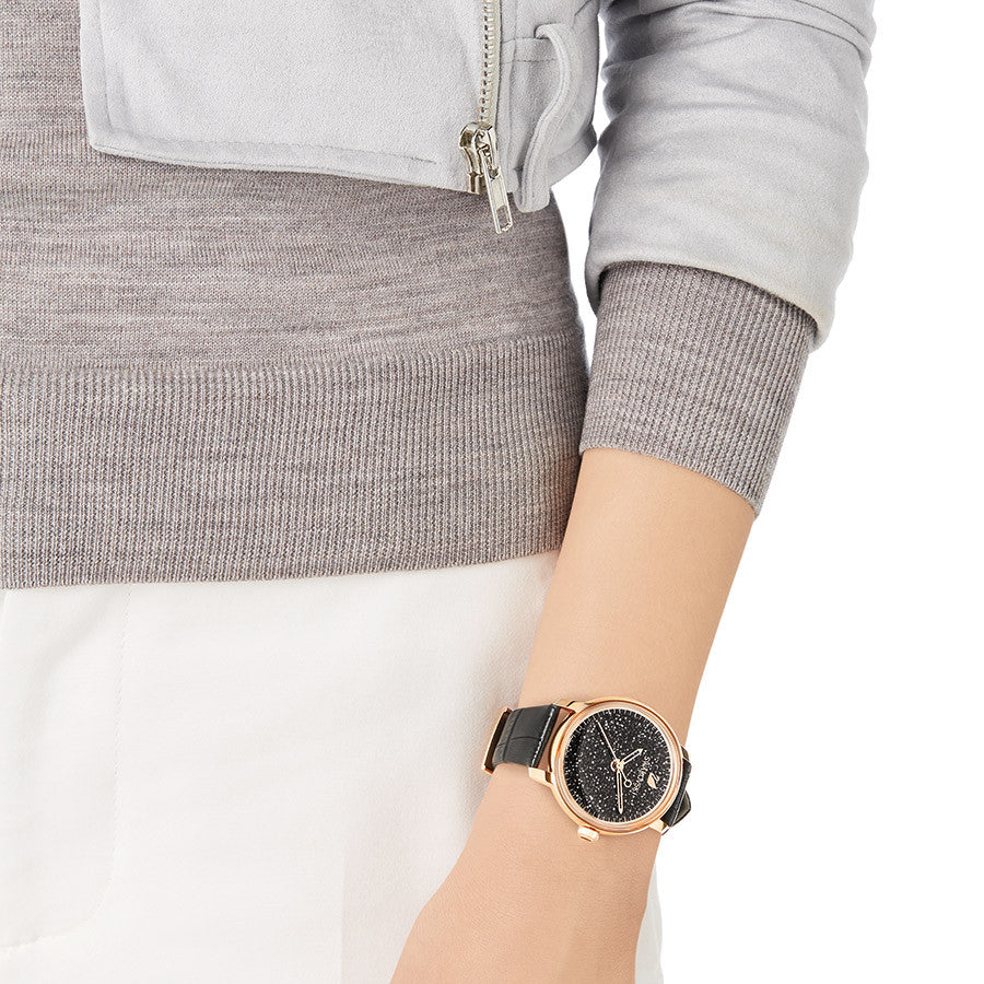  Shop Authentic Swarovski Era Journey Chronograph Black Dial Black Leather Strap Watch for Women - 5295320 - Luxxuri