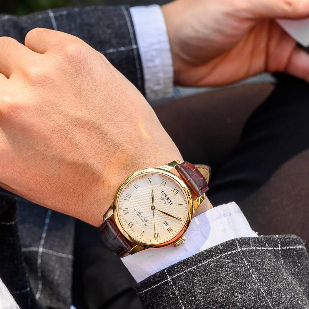  Shop Authentic Tissot Le Locle Automatic Gold Dial Brown Leather Strap Watch For Men - T41.5.413.73 - Luxxuri