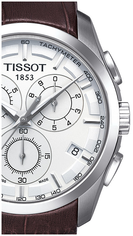  Shop Authentic Tissot Couturier Chronograph White Dial Brown Leather Strap Watch For Men - T035.617.16.031.00 - Luxxuri