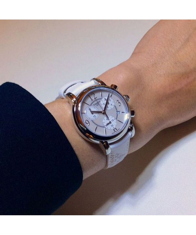  Shop Authentic Tissot Dressport Chronograph Mother of Pearl Dial White Leather Strap Watch for Women - T050.217.17.117.00 - Luxxuri
