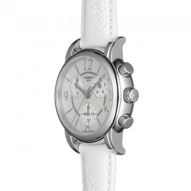  Shop Authentic Tissot Dressport Chronograph Mother of Pearl Dial White Leather Strap Watch for Women - T050.217.17.117.00 - Luxxuri