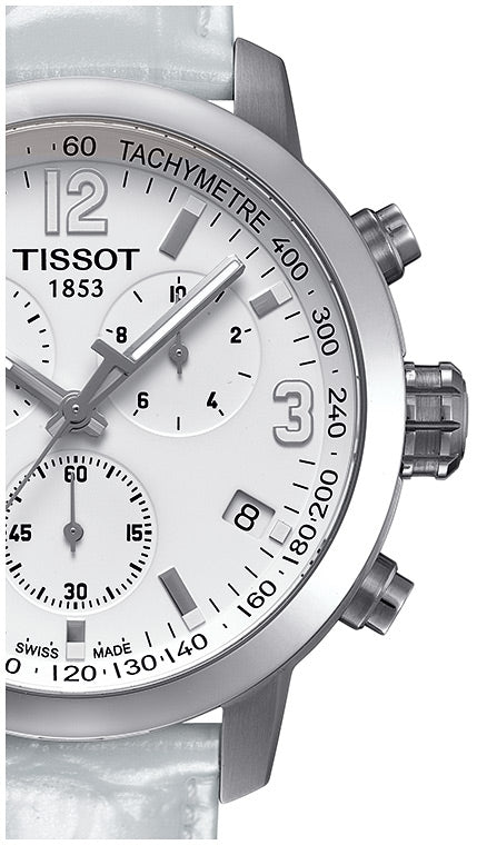 Tissot PRC 200 Chronograph White Dial White Leather Strap Watch For Men - T055.417.16.017.00