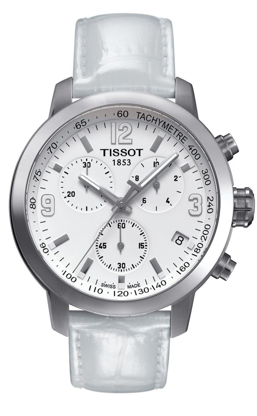  Shop Authentic Tissot PRC 200 Chronograph White Dial White Leather Strap Watch For Men - T055.417.16.017.00 - Luxxuri
