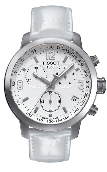  Shop Authentic Tissot PRC 200 Chronograph White Dial White Leather Strap Watch For Men - T055.417.16.017.00 - Luxxuri