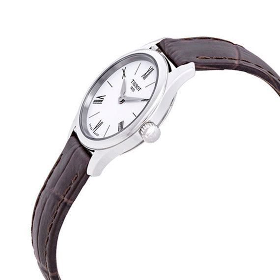  Shop Authentic Tissot Tradition 5.5 Lady Silver Dial Brown Leather Strap Watch for Women - T063.009.16.018.00 - Luxxuri