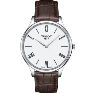  Shop Authentic Tissot T Classic Tradition 5.5 Quartz White Dial Brown Leather Strap Watch For Men - T063.409.16.018.00 - Luxxuri