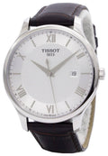 Tissot T Classic Tradition Silver Dial Brown Leather Strap Watch For Men - T063.610.16.038.00