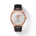 Tissot Tradition Powermatic 80 Open Heart Silver Dial Brown Leather Strap Watch For Men - T063.907.36.038.00