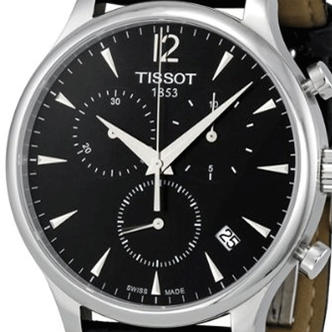 Tissot Tradition Chronograph Black Dial Black Leather Strap Watch For Men - T0636171605700