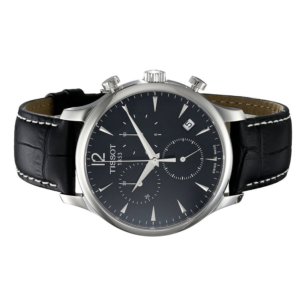  Shop Authentic Tissot Tradition Chronograph Black Dial Black Leather Strap Watch For Men - T0636171605700 - Luxxuri