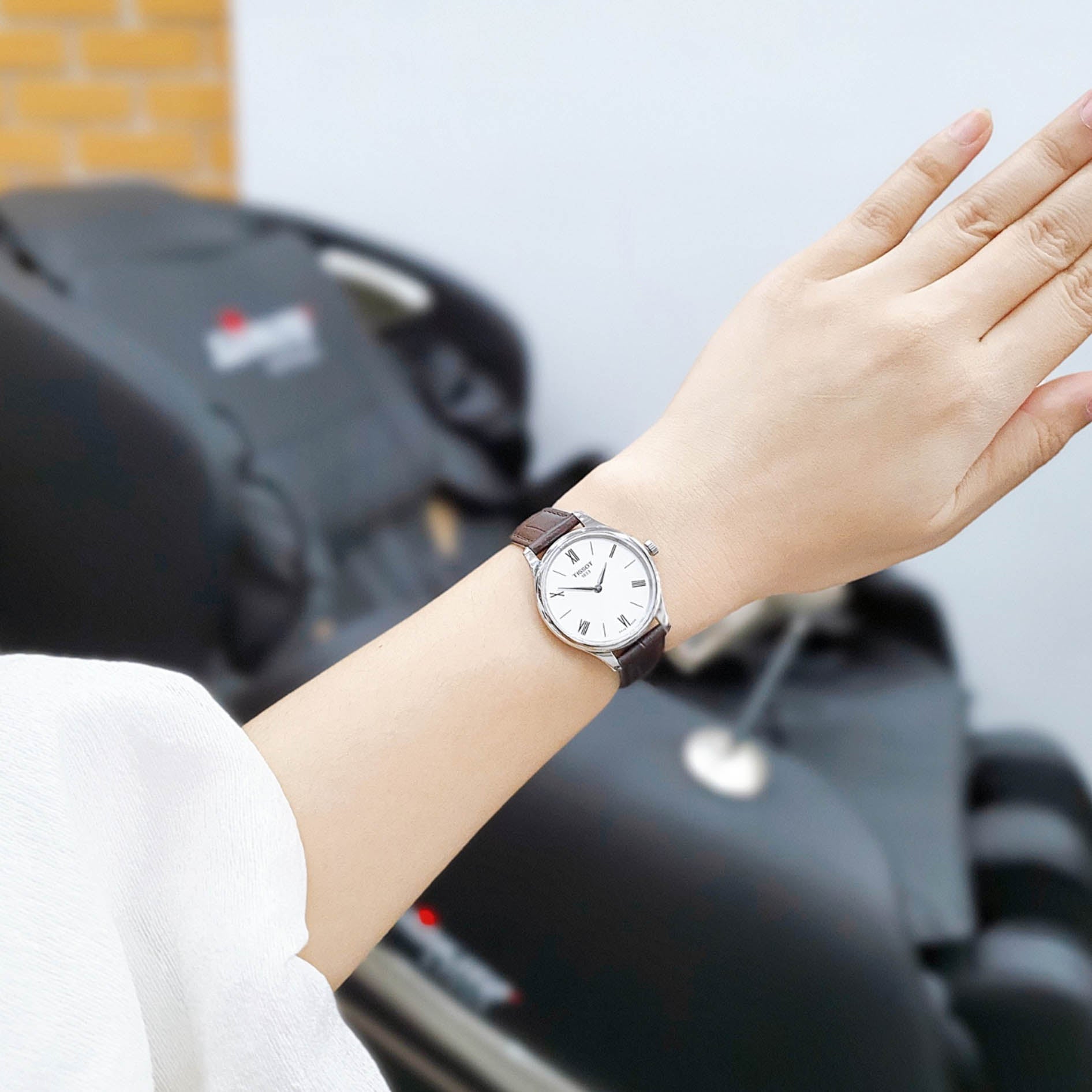  Shop Authentic Tissot Tradition 5.5 Lady Silver Dial Brown Leather Strap Watch for Women - T063.009.16.018.00 - Luxxuri