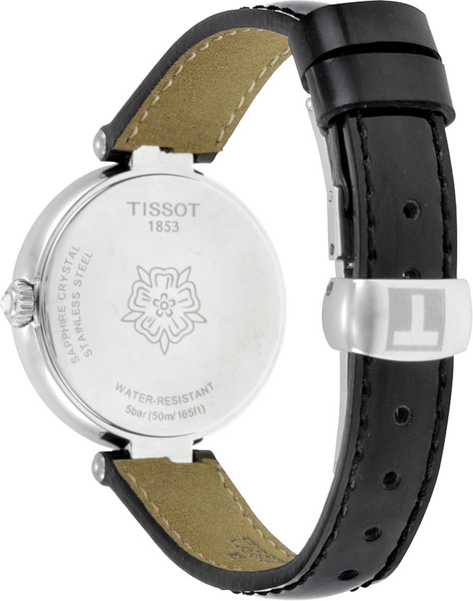 Tissot T Lady Flamingo Mother of Pearl White Dial Black Leather Strap Watch for Women - T094.210.16.111.00