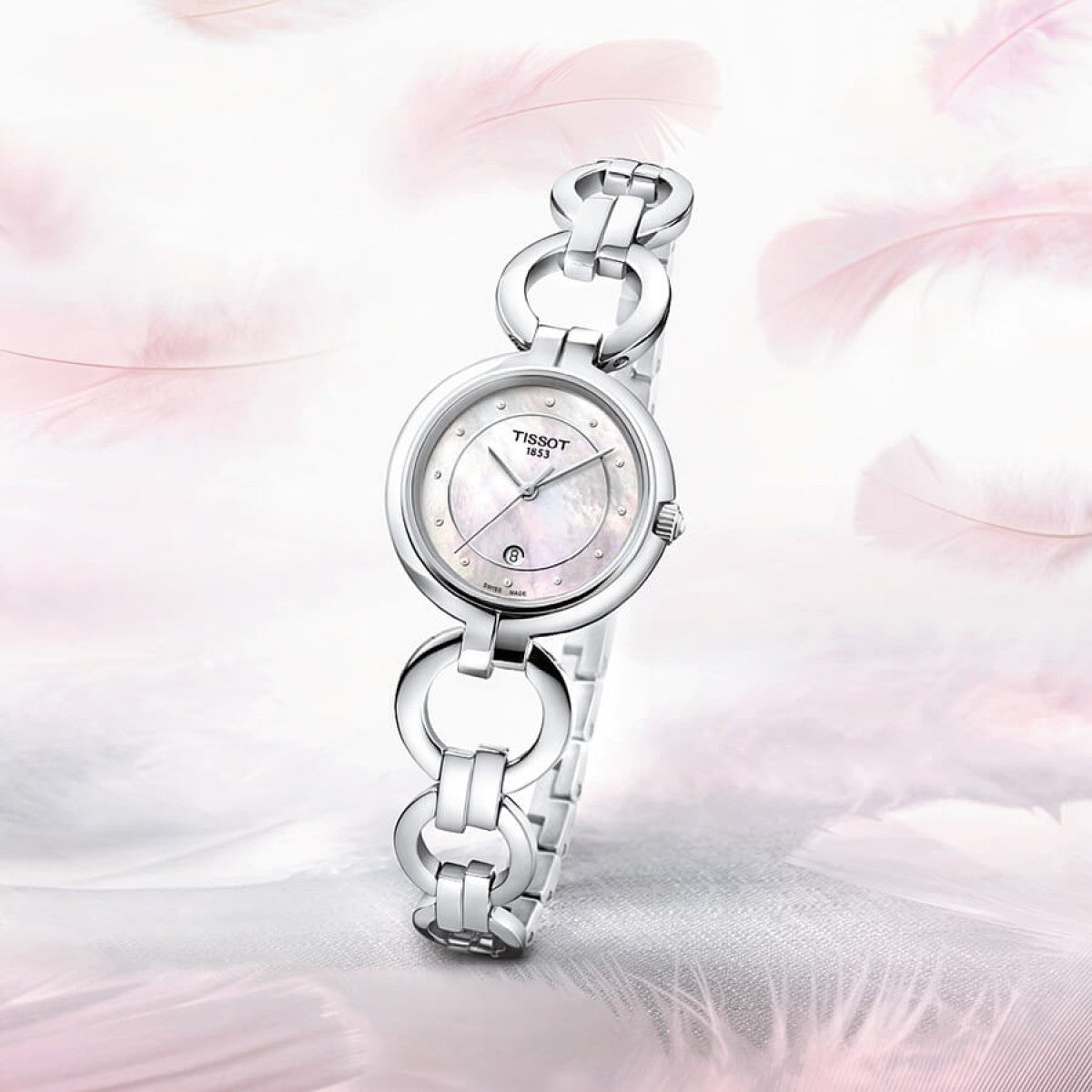 Tissot T Trend Flamingo Mother of Pearl Dial Silver Steel Strap Watch for Women - T094.210.11.116.00