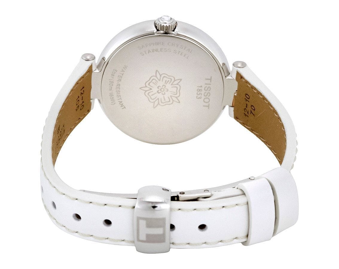  Shop Authentic Tissot T Lady Flamingo Mother of Pearl White Dial White Leather Strap Watch For Women - T094.210.26.111.01 - Luxxuri