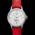 Tissot Chemin Des Tourelles Automatic Mother of Pearl White Dial Red Leather Strap Watch For Women - T099.207.16.118.00