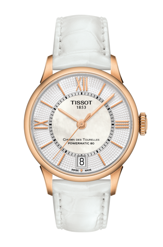  Shop Authentic Tissot Chemin Des Tourelles Powermatic 80 Lady Silver Dial White Leather Strap Watch For Women - T099.207.36.118.00 - Luxxuri
