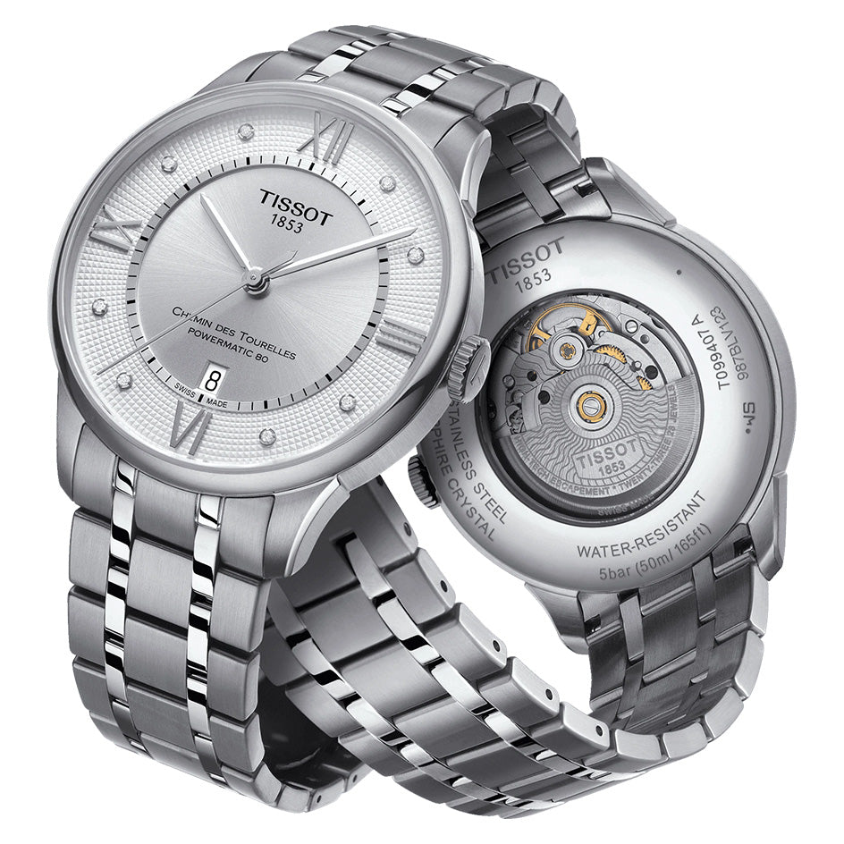  Shop Authentic Tissot Chemin Des Tourelles Powermatic 80 Diamonds Silver Dial Silver Steel Strap Watch for Men - T099.407.11.033.00 - Luxxuri