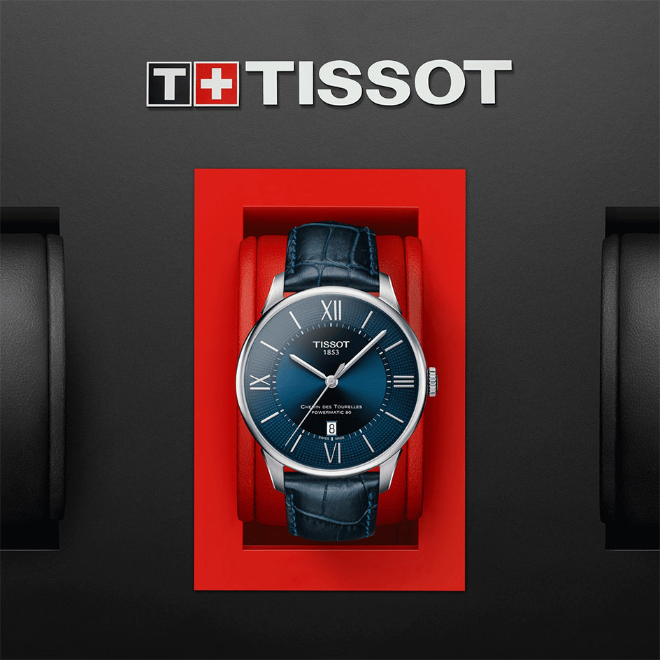  Shop Authentic Tissot Chemin Des Tourelles Powermatic 80 Blue Dial Blue Leather Strap Watch for Men - T099.407.16.048.00 - Luxxuri