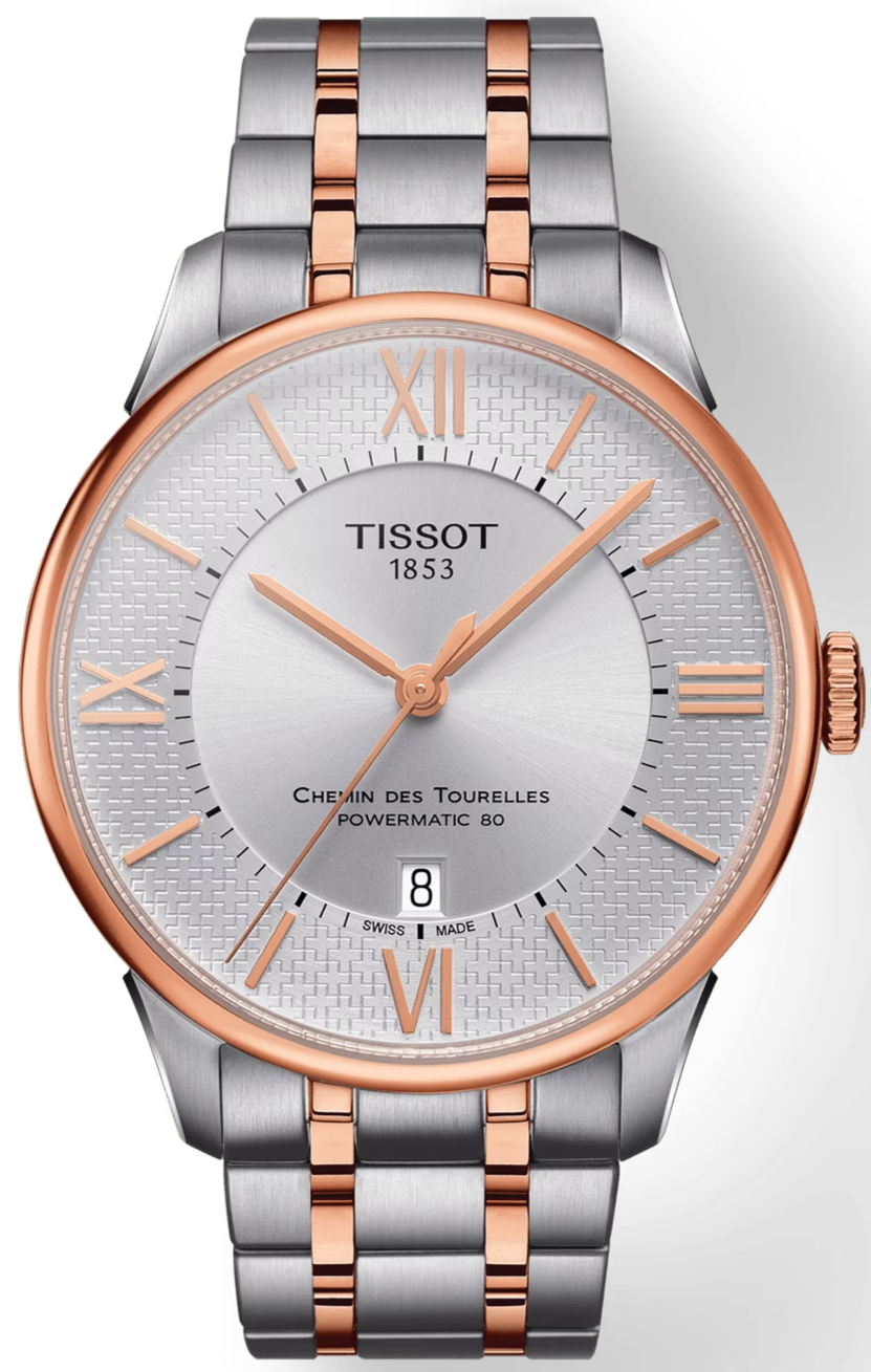 Tissot Chemin des Tourelles Powermatic 80 Helvetic Pride Silver Dial Two Tone Steel Strap Watch for Men - T099.407.22.038.01