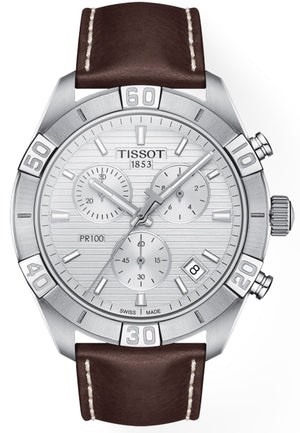  Shop Authentic Tissot PR 100 Sport Quartz Chronograph Silver Dial Brown Leather Strap Watch For Men - T101.617.16.031.00 - Luxxuri