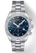 Tissot PR 100 Sport Chic Chronograph Diamonds Blue Dial Silver Steel Strap Watch for Women - T101.917.11.046.00