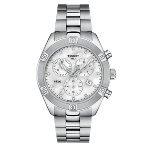  Shop Authentic Tissot PR 100 Sport Chic Chronograph Diamonds Mother of Pearl Dial Silver Steel Strap Watch for Women - T101.917.11.116.00 - Luxxuri