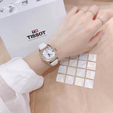  Shop Authentic Tissot T-Classic Powermatic 80 Mother of Pearl Silver Dial White Leather Strap Watch For Women - T108.208.26.117.00 - Luxxuri