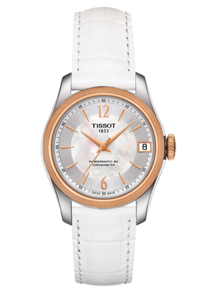  Shop Authentic Tissot T-Classic Powermatic 80 Mother of Pearl Silver Dial White Leather Strap Watch For Women - T108.208.26.117.00 - Luxxuri